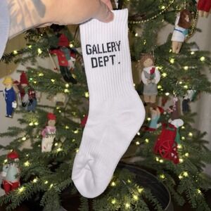 Gallery Dept. White Socks Ribbed Black Logo Casual Fashion Comfort OSFA 1 pair